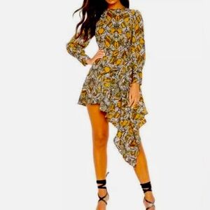 PRETTYLITTLETHING GREEN SNAKE PRINT LONG SLEEVE DRESS sz:12